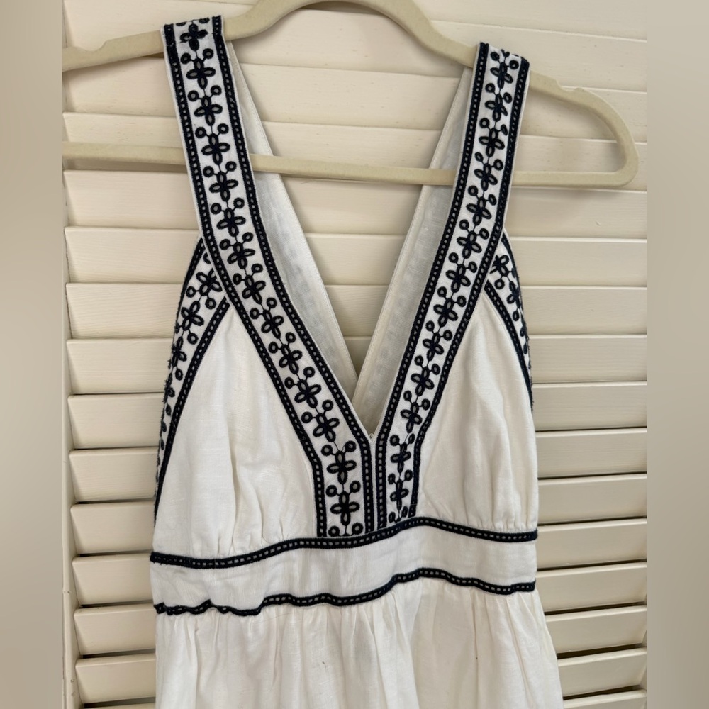 J. Crew White Hamptons Maxi Dress with Navy Embroidery - Picture 2 of 6